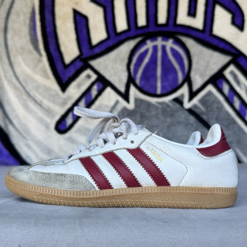Size 4 - Adidas Samba OG Cloud‎ White Burgundy Gum Mens Sneakers IE1330
